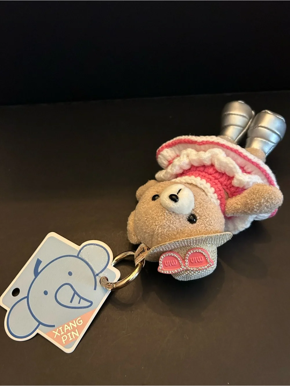 PREMIUM Plush Bear 🐻 Bag or Backpack 🎒 Charm in Pink and Cream with Gold Clasp
